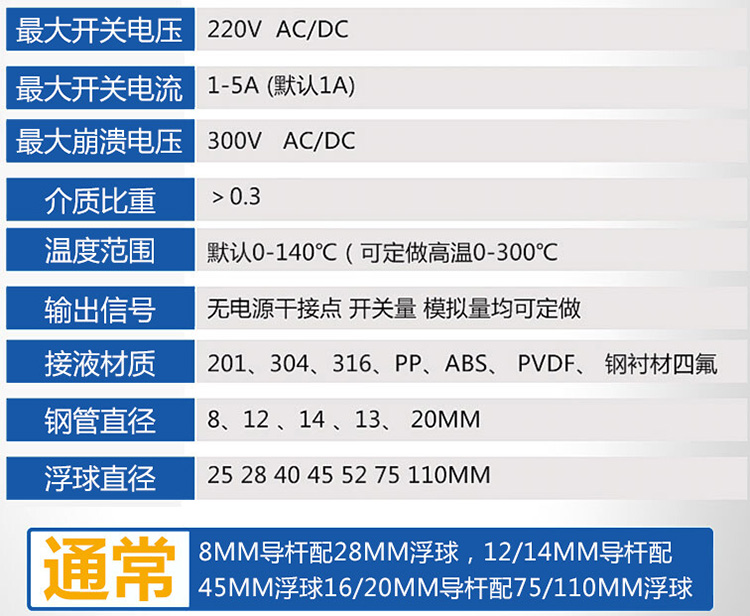 連桿浮子液位計(jì)技術(shù)參數(shù)對照表