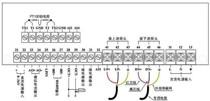 固定式超聲波流量計(jì)主機(jī)接線圖